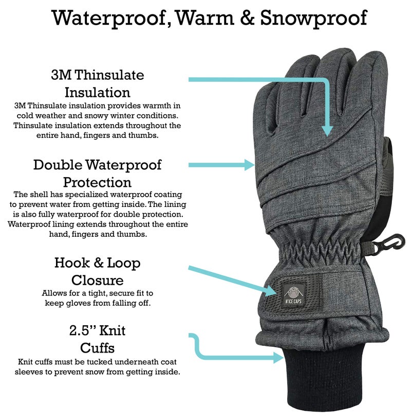 N'Ice Caps Kids Waterproof Winter Thinsulate Warm Gloves (10-12 Years, Charcoal Melange) - Image 3
